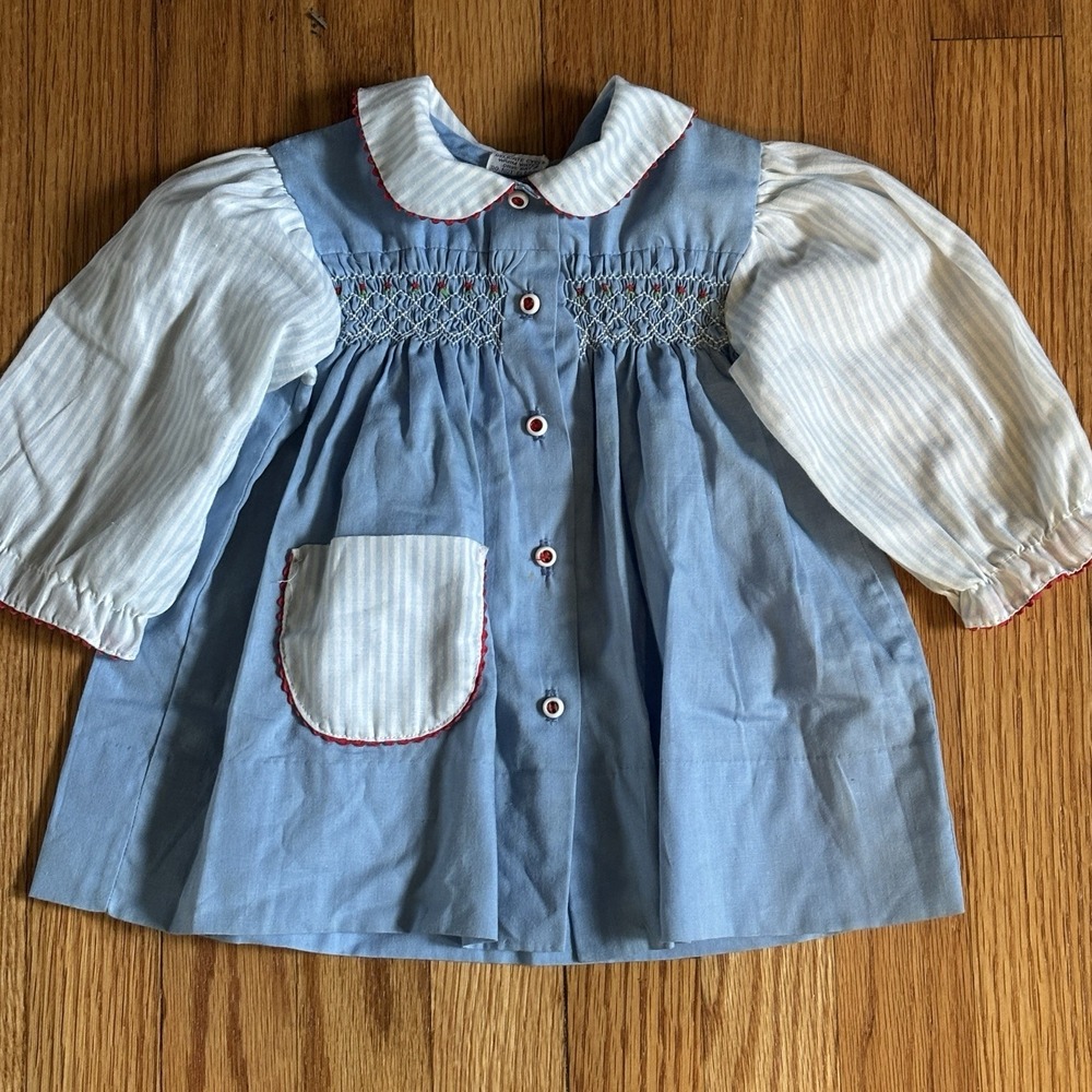Polly Flinders Vintage Hand Smocked Dress Blue 18 Months‎